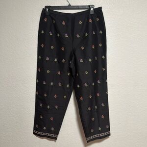 *Talbots Silk Cropped Pants Embroidered Flowers Women's Sz 16